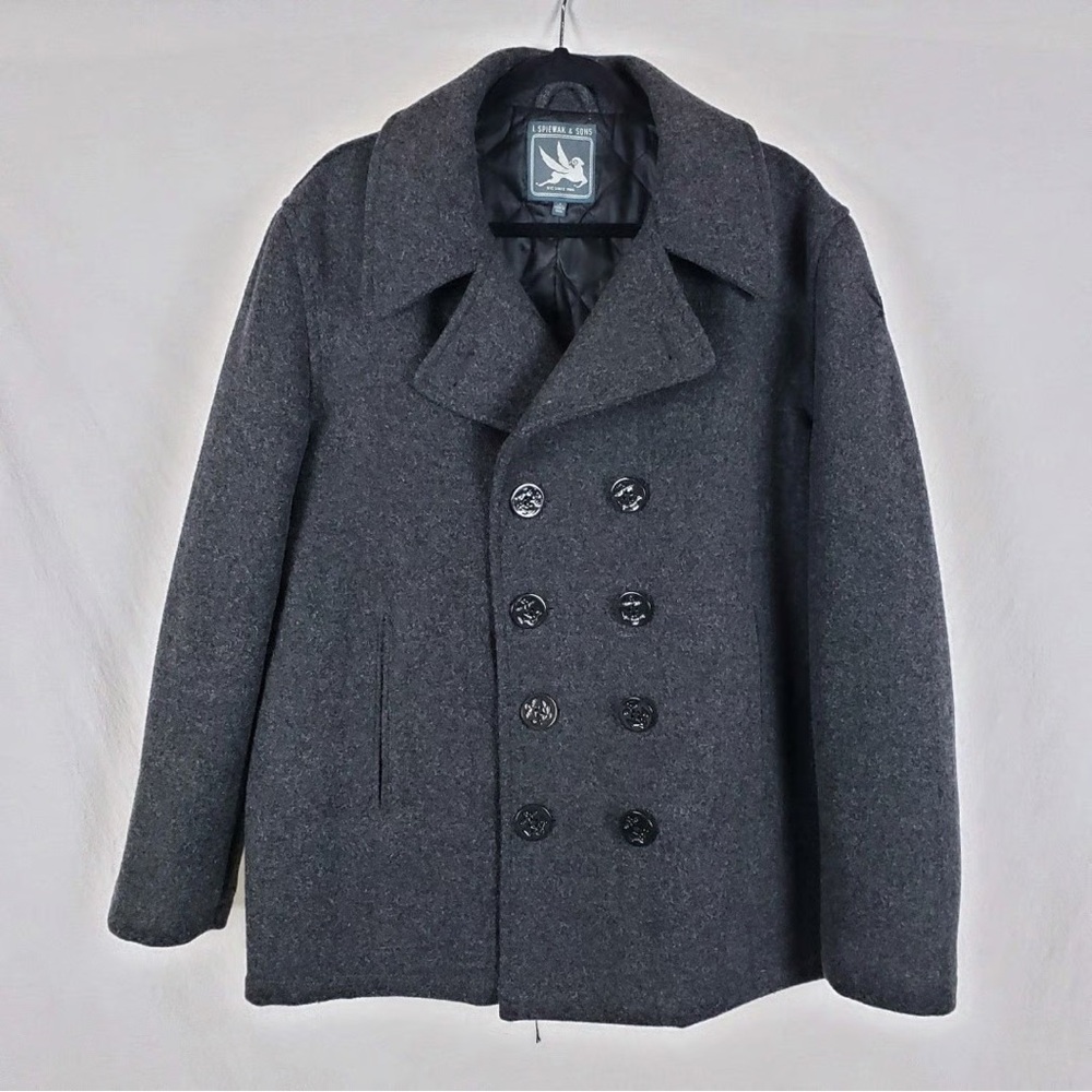 I. Spiewak & Sons Gray Wool Blend Double Breasted Pea Coat Size Small